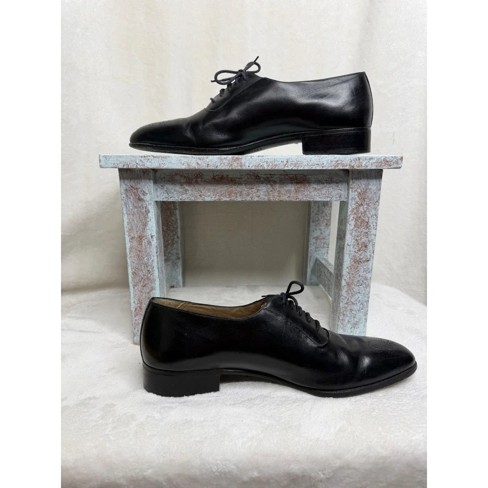 Bally Oxfords Mens 11 Black Leather Medallion Toe Lace Up Dress Shoes Italy